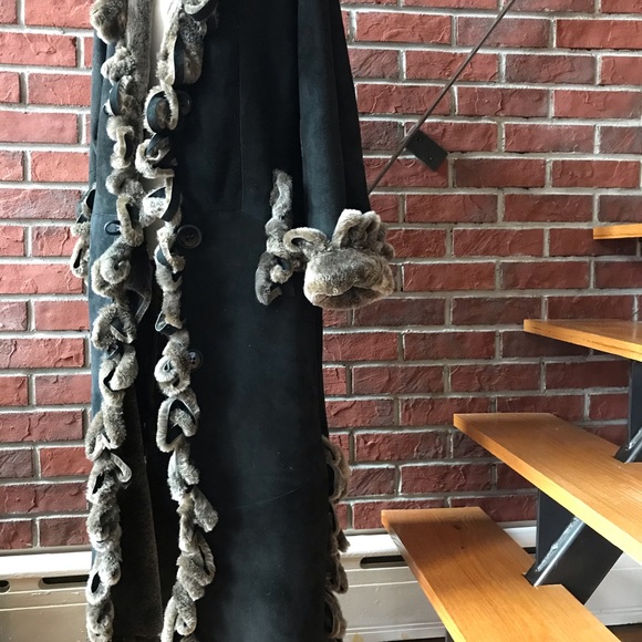 ❤️SOLD❤️Denimax Shearling Long Coat Loops Details Size L - Picture 6 of 16